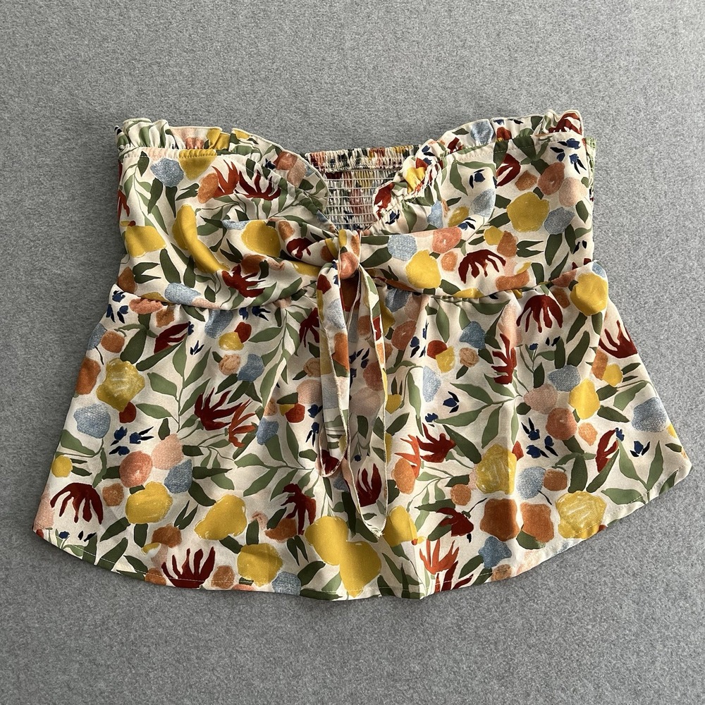 Shein Strapless Top Curvy 2XL Soleia Colorful Floral Print Yellow Blue Red Bow